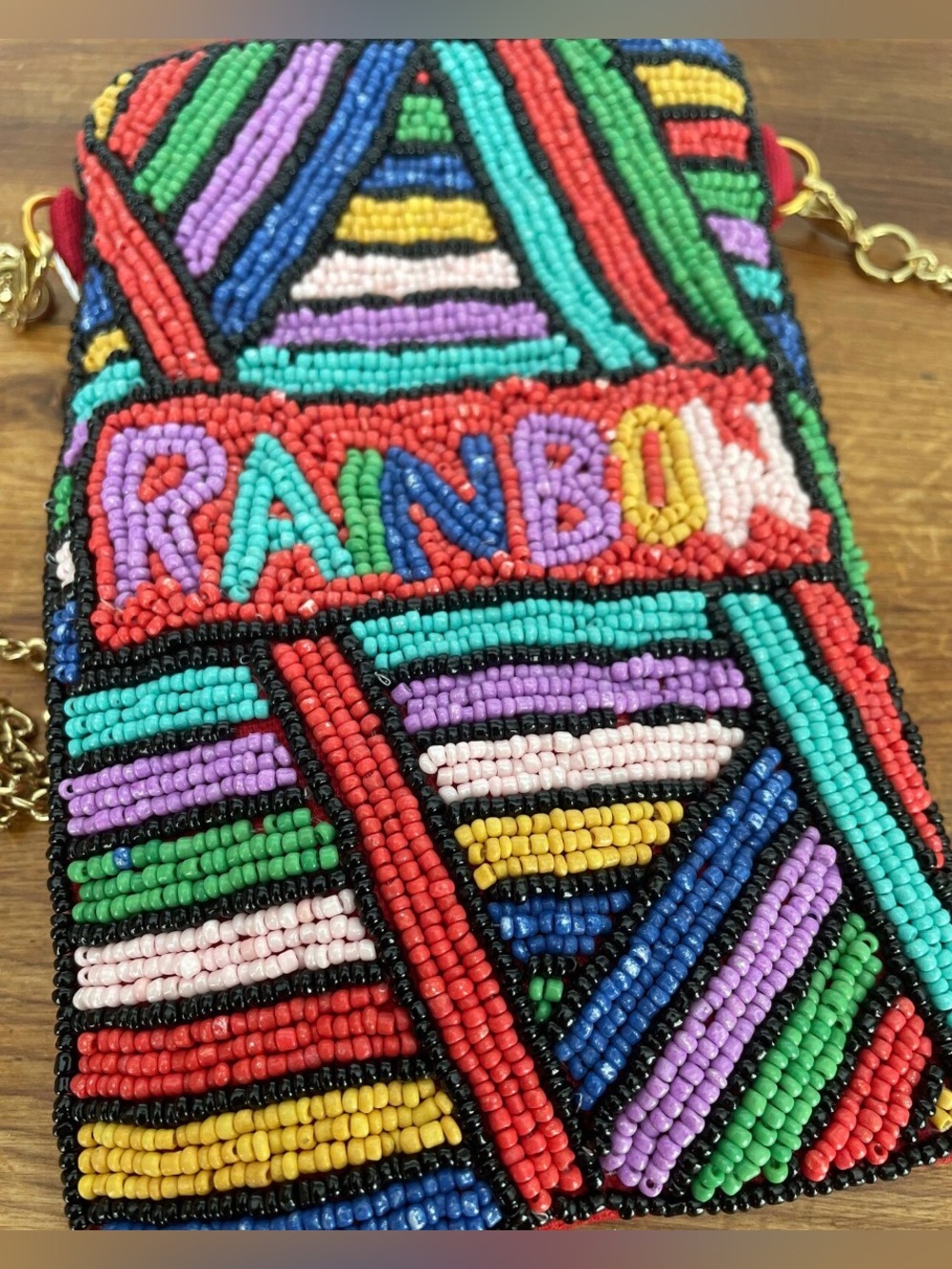 Kay Lee Beaded Cross Body Bag RAINBOW Bright Purse Cell Phone holder NEW - Picture 2 of 4